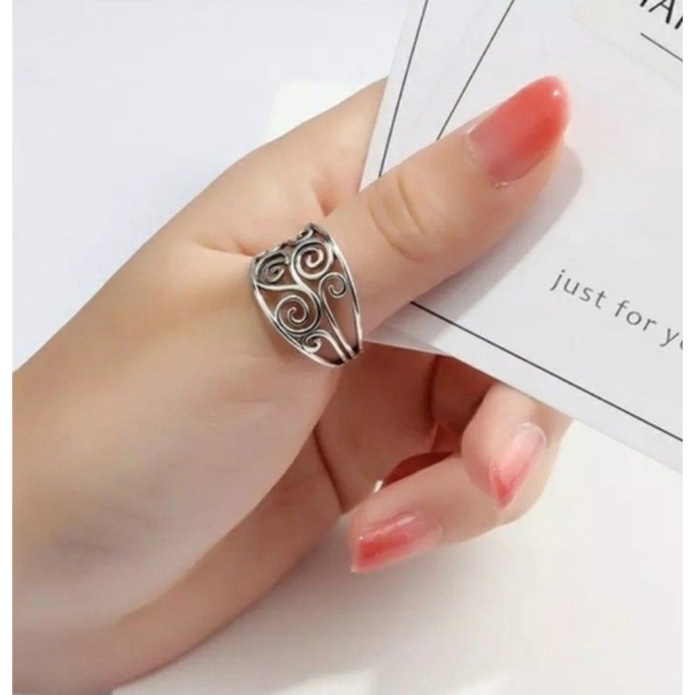 NEW Women's Hollow Boho Filigree 925 Sterling Silver‎ Ring 18mm, Size 5